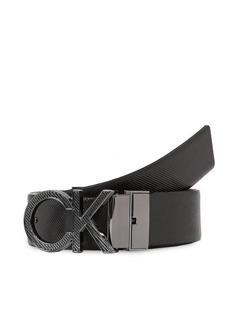 CALVIN KLEIN CK METAL Reversible leather belt smooth black/texture - Belts