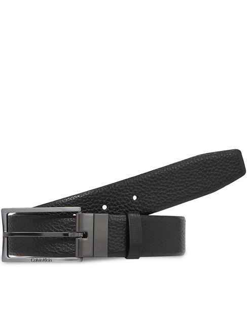 CALVIN KLEIN SLIM FRAME TEX Reversible leather belt black pebble/black check - Belts