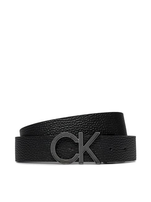 CALVIN KLEIN PIQUE Reversible leather belt ck black pb/dark brown pb - Belts