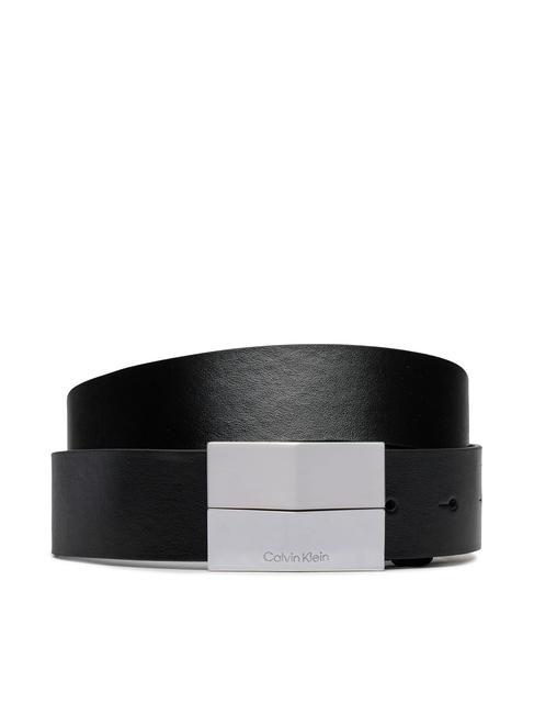 CALVIN KLEIN FINISH PLAQUE Leather belt, can be shortened to size ck black - Belts