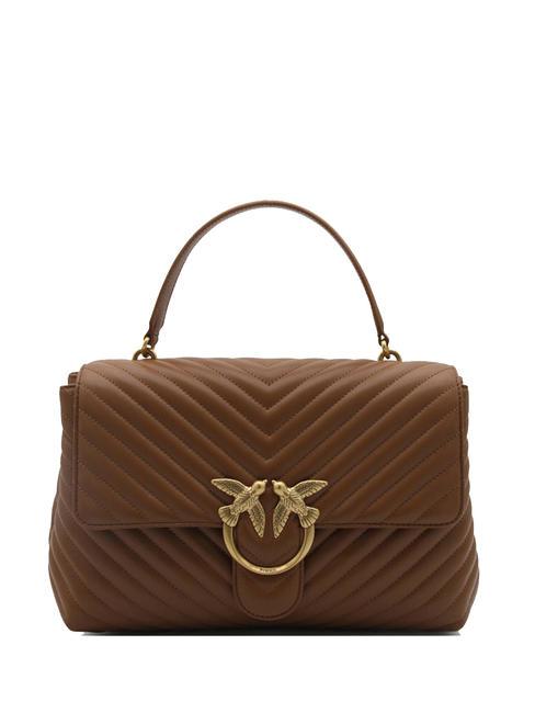 PINKO LOVE LADY PUFF Handbag, with shoulder strap, in leather brown - lion-antique gold - Women’s Bags