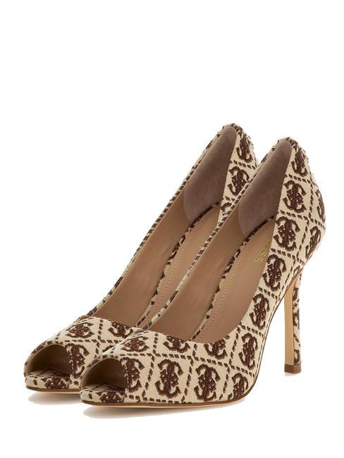 GUESS BLANCHI3 Open toe jacquard décolleté dark beige - Women’s shoes