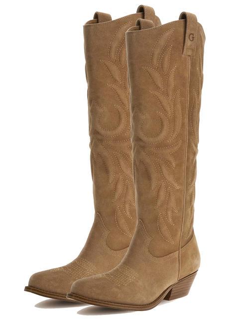 GUESS GINNIFER Texan boots in suede taupe - Women’s shoes