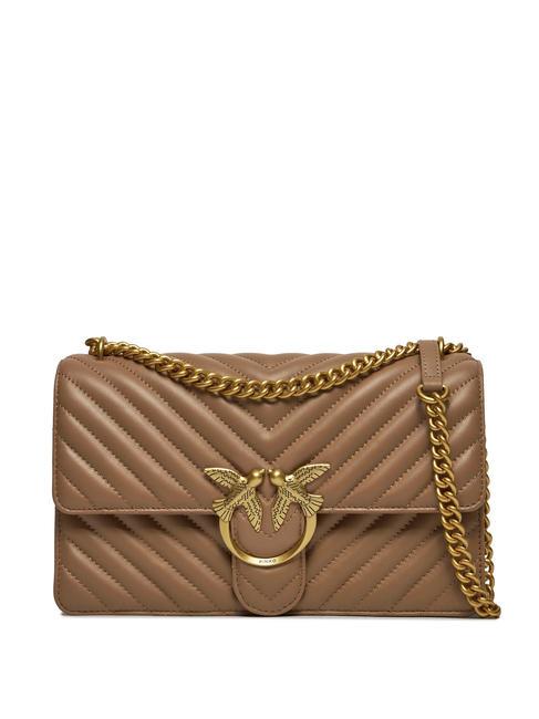 PINKO CLASSIC LOVE ONE Nappa leather bag brown - lion-antique gold - Women’s Bags