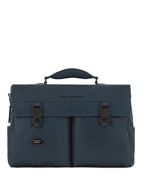 PIQUADRO HARPER 15.6" laptop briefcase, in leather blue - Work Briefcases