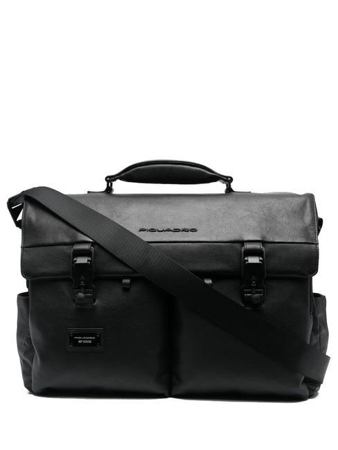 PIQUADRO HARPER 15.6" laptop briefcase, in leather Black - Work Briefcases