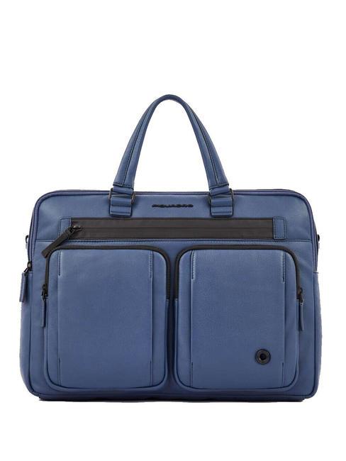 PIQUADRO CHARLIE 15.6" PC briefcase, in leather blue - Work Briefcases