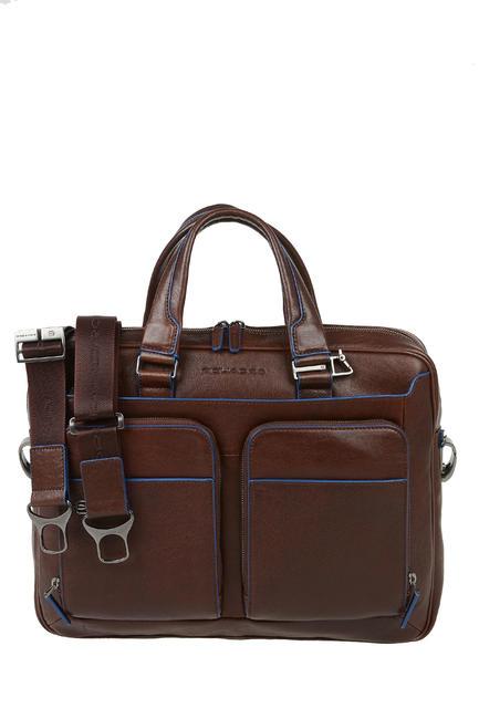 PIQUADRO B2S BLUE SQUARE 15" PC briefcase, in leather MORO - Work Briefcases