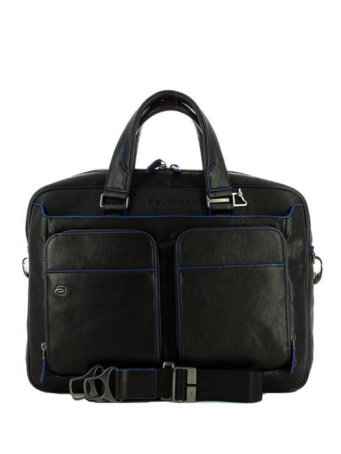 PIQUADRO B2S BLUE SQUARE 15" PC briefcase, in leather Black - Work Briefcases
