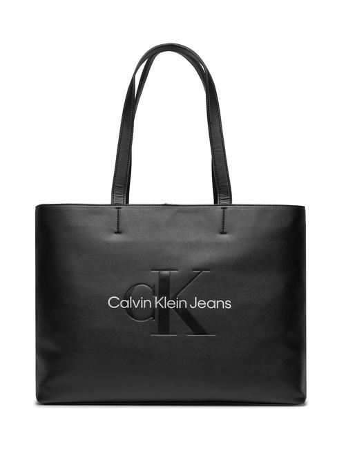 CALVIN KLEIN CK JEANS SCULPTED MONO Shoulder tote bag black/metallic logo - Women’s Bags