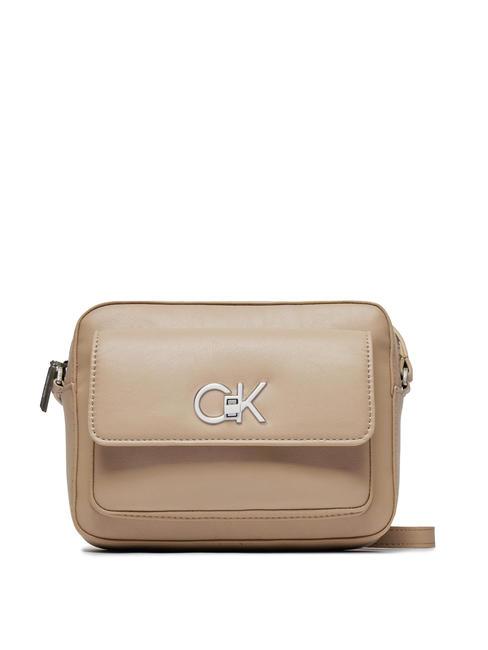 CALVIN KLEIN RE-LOCK Mini shoulder bag with zip silver mink - Women’s Bags