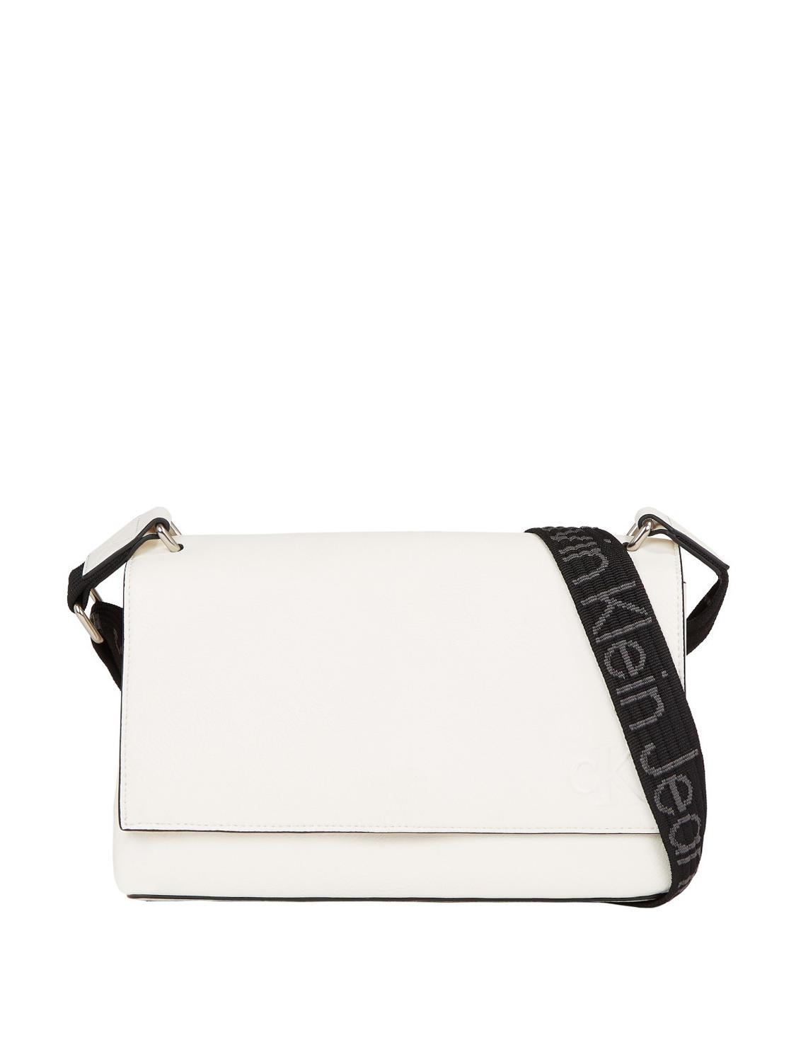 Calvin Klein Ck Jeans Ultralight Shoulder Bag With Flap Ck White