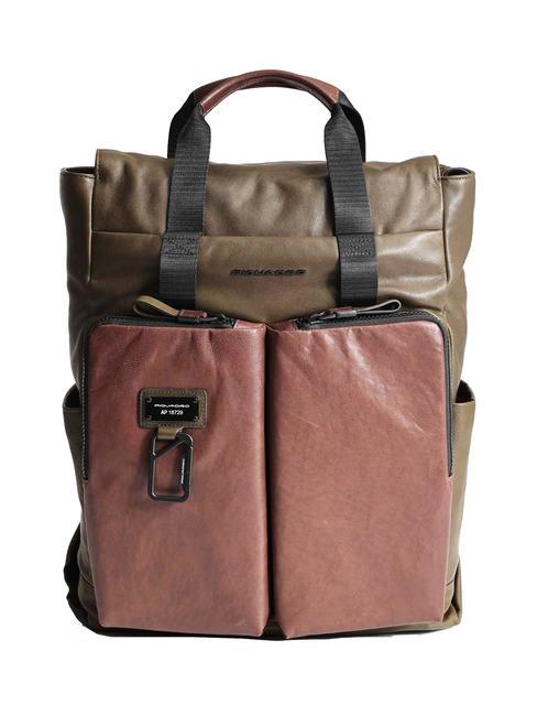 PIQUADRO HARPER  15.6" laptop backpack, in leather green / dark brown - Laptop backpacks