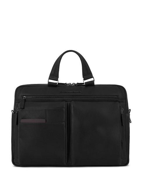 PIQUADRO PAAVO 15.6" PC briefcase, in leather Black - Work Briefcases