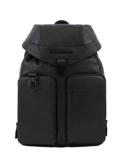PIQUADRO FINN  14" PC backpack, in leather Black - Laptop backpacks