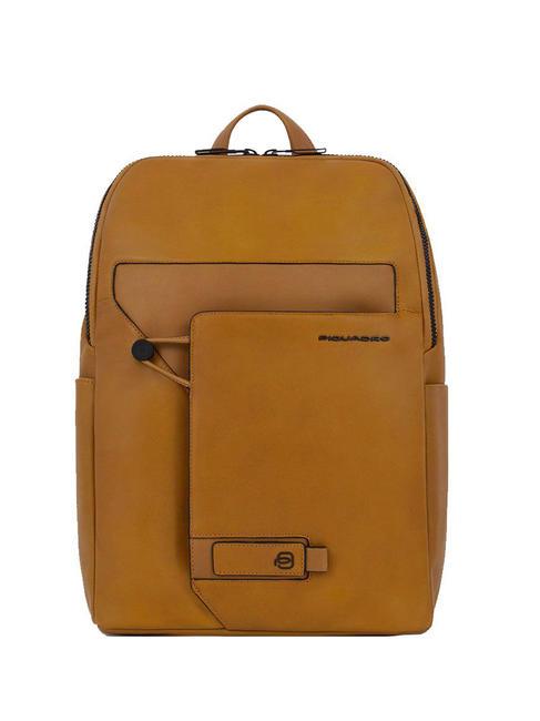 PIQUADRO W119 14" laptop backpack, in leather Yellow - Laptop backpacks