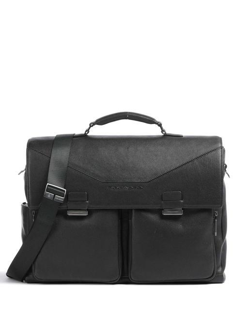 PIQUADRO RHINO Leather work briefcase, 15.6" PC holder Black - Work Briefcases