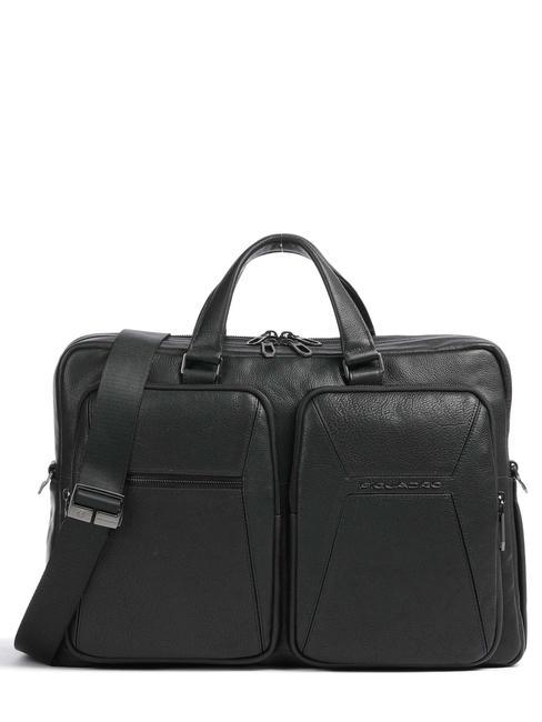 PIQUADRO RHINO 15.6" PC briefcase, in leather Black - Work Briefcases
