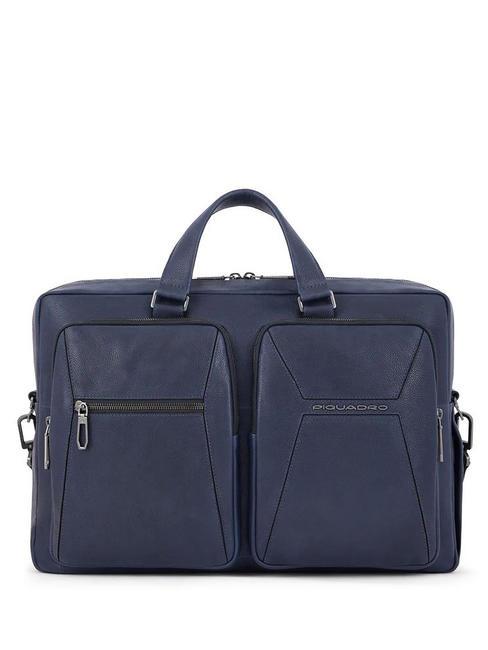 PIQUADRO RHINO 15.6" PC briefcase, in leather blue - Work Briefcases