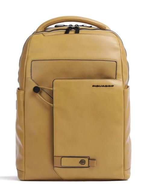 PIQUADRO AYE 15.6" laptop backpack, in leather Yellow - Laptop backpacks