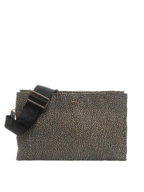 BORBONESE L'ECOLE NYLON Shoulder bag with three compartments OP / NATURAL / BLACK - Women’s Bags