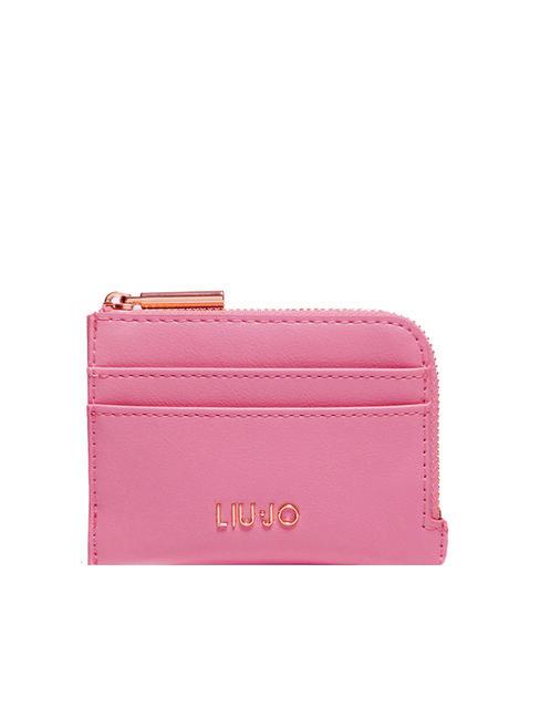 LIUJO METALLIC LOGO Small card holder with zip lady pink - Women’s Wallets