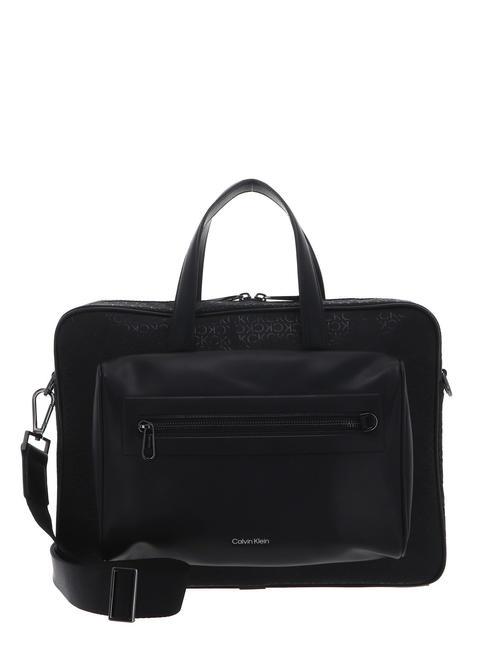 CALVIN KLEIN CK ELEVATED 15.6" laptop briefcase black tonal mono - Work Briefcases