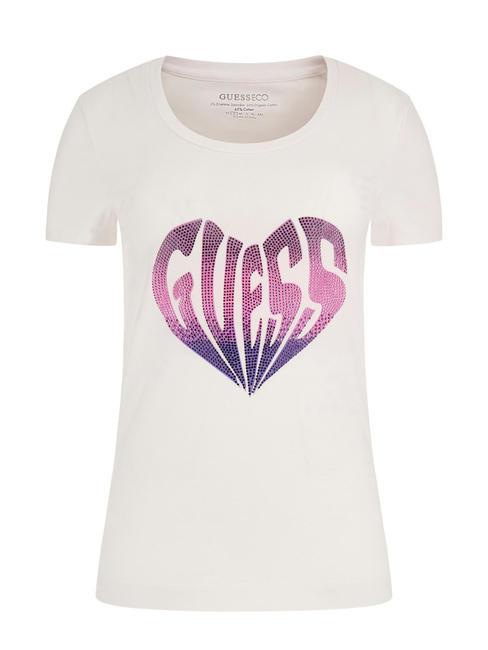 GUESS HEART Stretch T-shirt with rhinestones purwhite - T-shirt