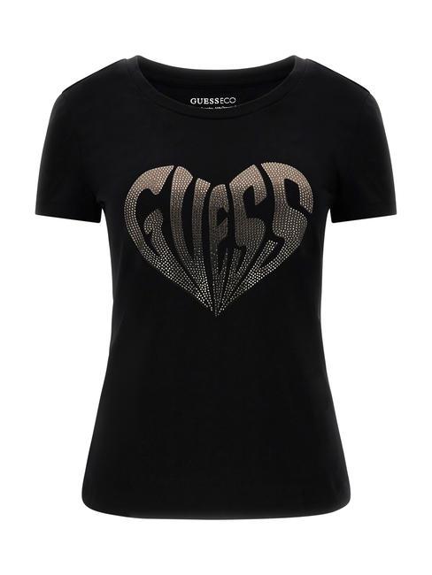 GUESS HEART Stretch T-shirt with rhinestones jetbla - T-shirt