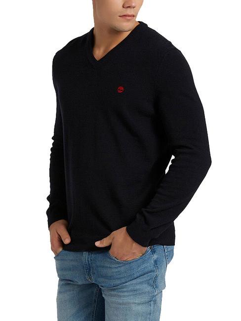 TIMBERLAND MERINO V-neck sweater in wool blend dark sapphire - Men's Sweaters