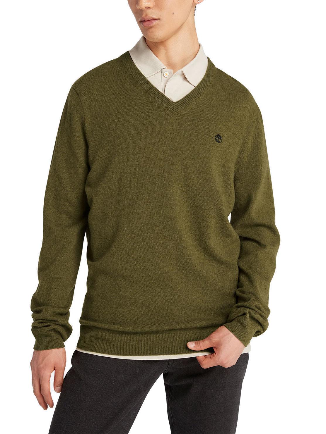 Timberland Merino V Neck Sweater In Wool Blend Darkoliv Buy At Outlet Prices