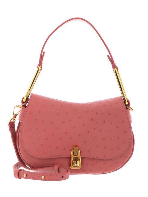COCCINELLE MAGIE OSTRICH Mini bag by hand, with shoulder strap, in leather camellia - Women’s Bags