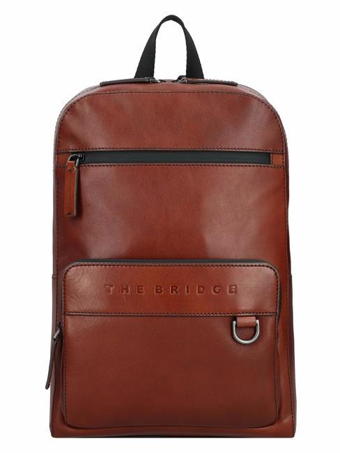 THE BRIDGE DAMIANO Leather backpack for 14" laptop Brown / Ruthenium - Laptop backpacks