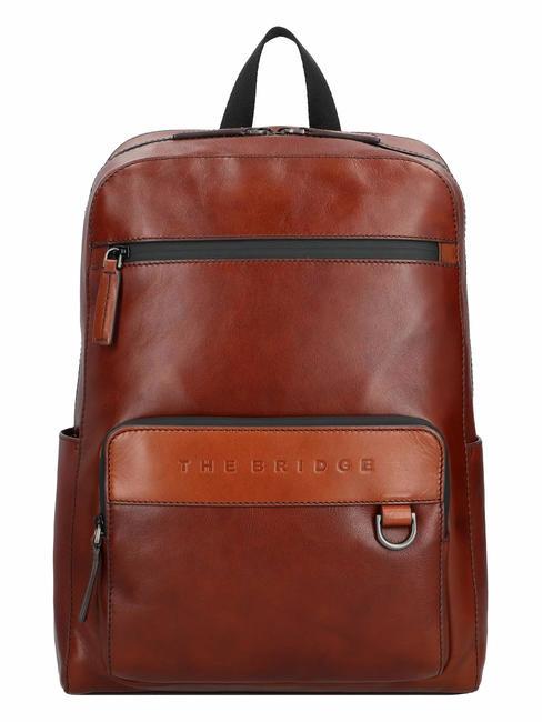 THE BRIDGE DAMIANO Leather backpack for 14" laptop Brown / Ruthenium - Laptop backpacks