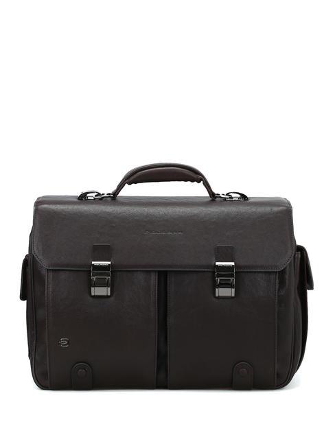 PIQUADRO BLACK SQUARE 15.6" PC briefcase, in leather MORO - Work Briefcases