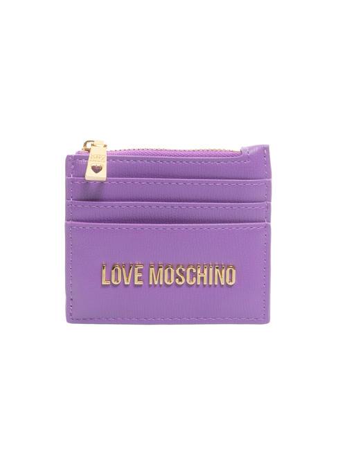 LOVE MOSCHINO METALLIC LOGO Flat card holder with zip viola - Women’s Wallets