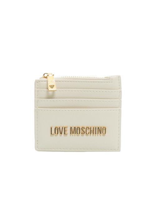 LOVE MOSCHINO METALLIC LOGO Flat card holder with zip ivory - Women’s Wallets