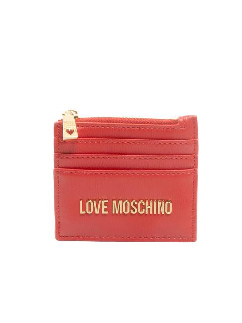 LOVE MOSCHINO METALLIC LOGO Flat card holder with zip RED - Women’s Wallets