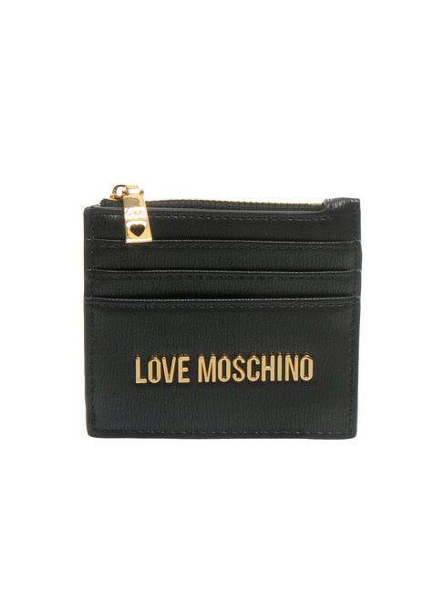 LOVE MOSCHINO METALLIC LOGO Flat card holder with zip Black - Women’s Wallets