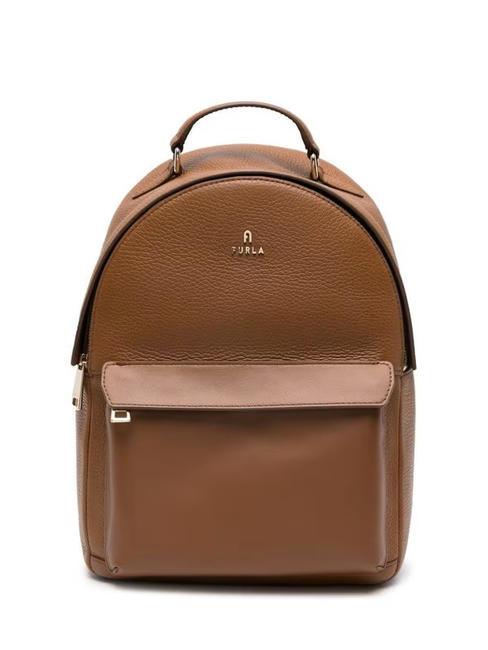 FURLA FAVOLA Leather and fabric backpack cognac - Women’s Bags