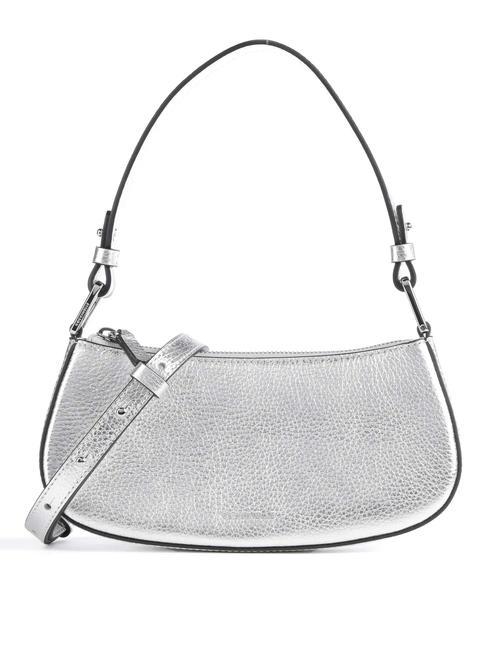 COCCINELLE MERVEILLE Shoulder bag in textured leather SILVER - Women’s Bags