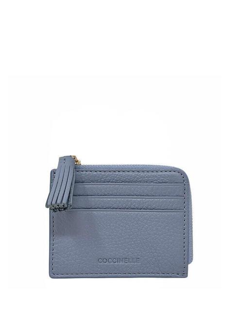 COCCINELLE TASSEL Card holder with zip in hammered leather mist blue - Women’s Wallets