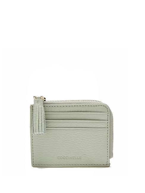 COCCINELLE TASSEL Card holder with zip in hammered leather celadon green - Women’s Wallets
