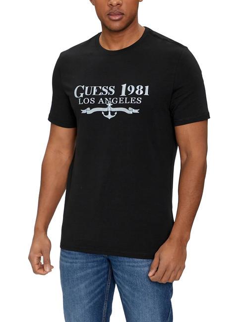 GUESS 1981 TRIANGLE Stretch cotton T-shirt jetbla - T-shirt