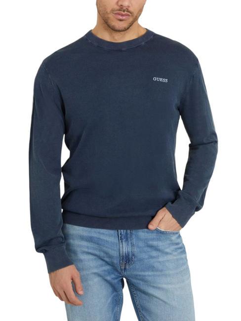 GUESS CHESLEY Cotton crew-neck sweater cave blue - Men's Sweaters