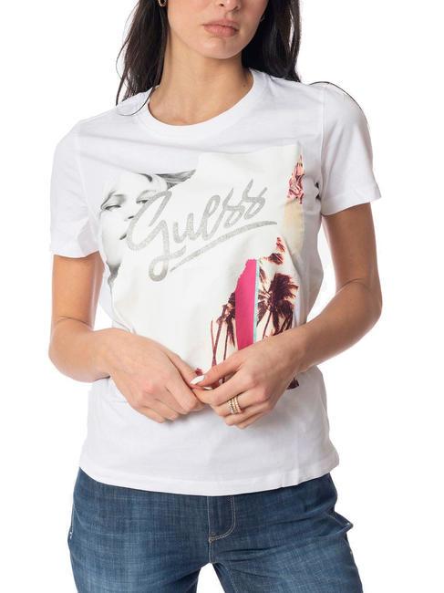 GUESS COLLAGE T-shirt with print white palm print - T-shirt