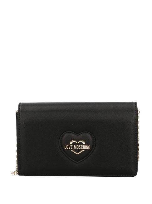LOVE MOSCHINO BOLD HEART Clutch bag with flap and shoulder strap Black - Women’s Bags