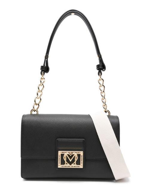 LOVE MOSCHINO LOGO PLAQUE CHAIN Small shoulder bag with shoulder strap Black - Women’s Bags