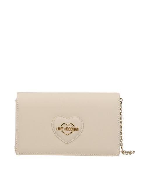 LOVE MOSCHINO BOLD HEART Clutch bag with flap and shoulder strap ivory - Women’s Bags