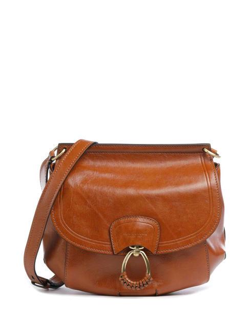 THE BRIDGE ERICA Leather shoulder bag with flap Cognac / Gold - Women’s Bags